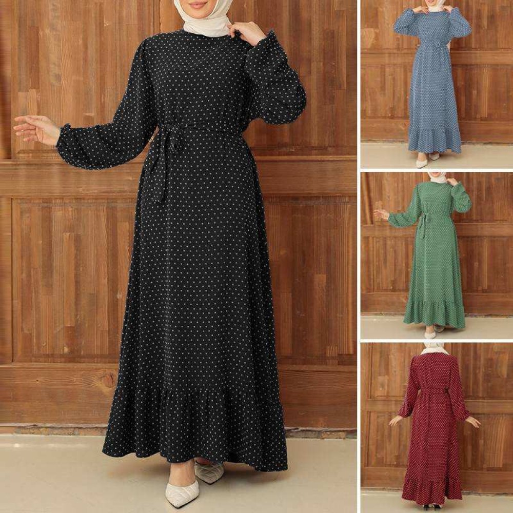 Abaya Cheap Price Traditional Muslim Clothing Modest Fashionable Printed Dot Abaya Clothes For Girls Muslim Turkey