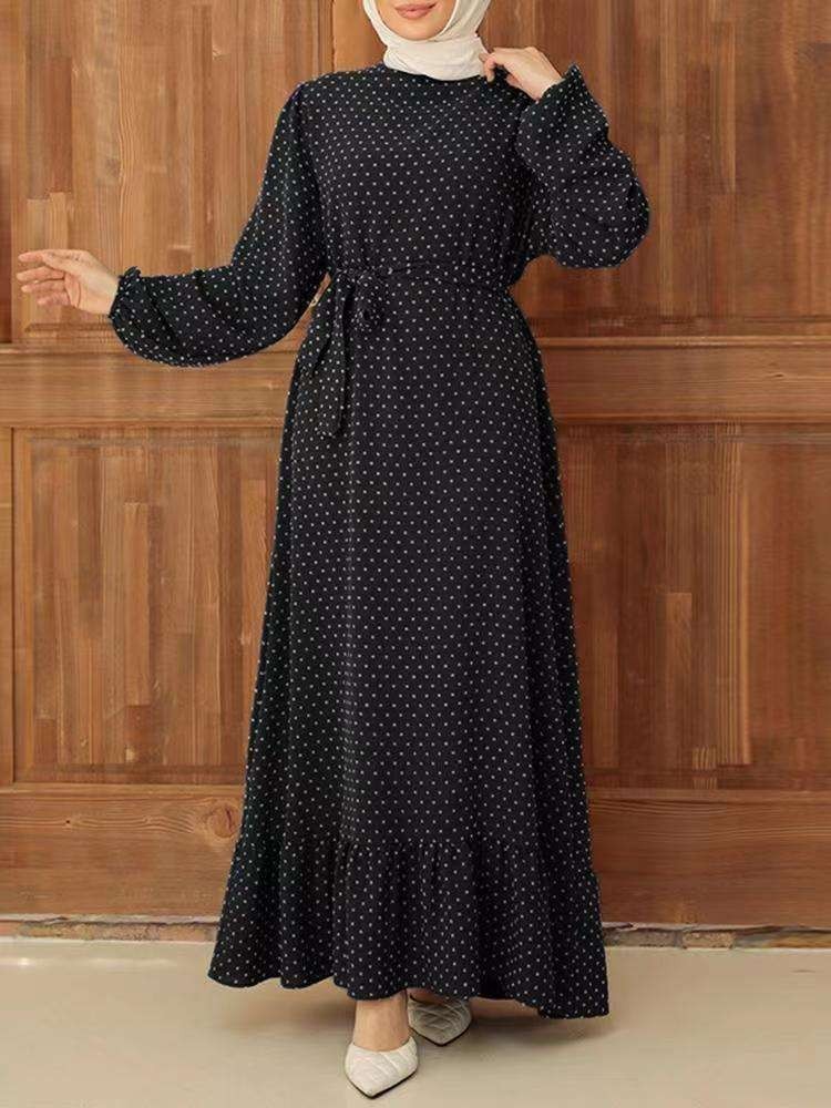 Abaya Cheap Price Traditional Muslim Clothing Modest Fashionable Printed Dot Abaya Clothes For Girls Muslim Turkey