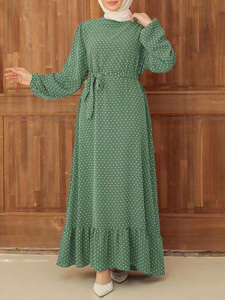 Abaya Cheap Price Traditional Muslim Clothing Modest Fashionable Printed Dot Abaya Clothes For Girls Muslim Turkey