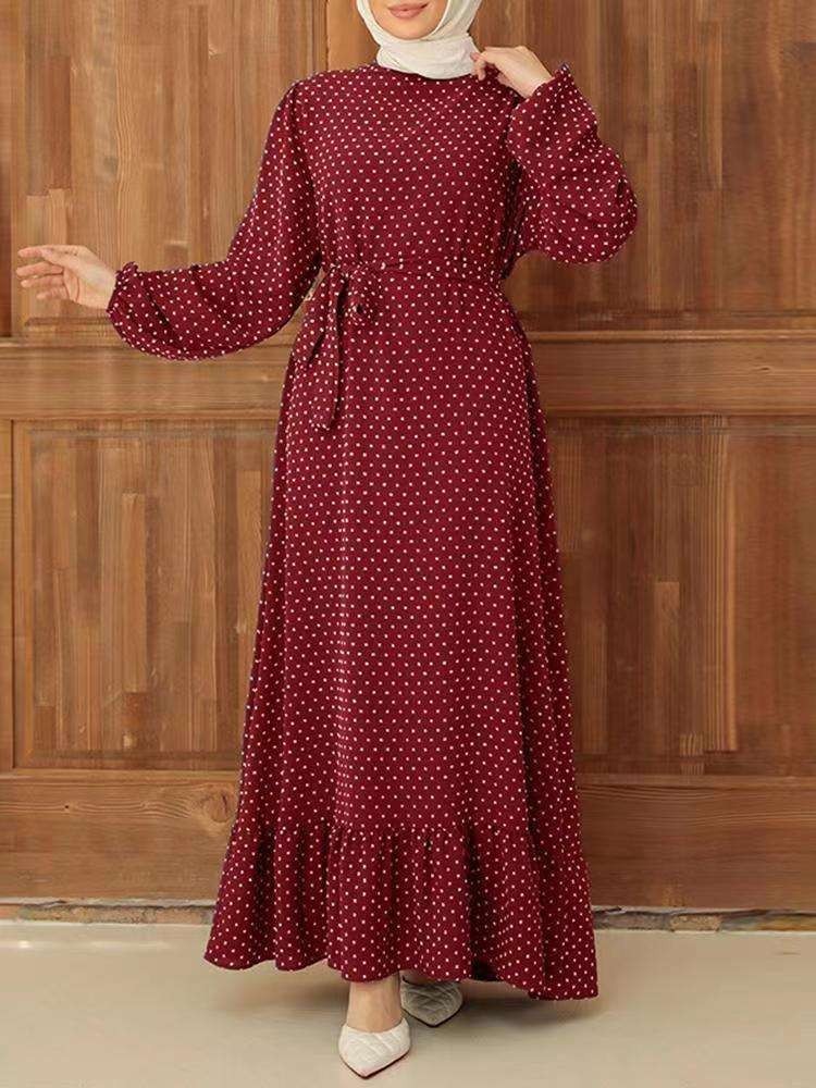 Abaya Cheap Price Traditional Muslim Clothing Modest Fashionable Printed Dot Abaya Clothes For Girls Muslim Turkey