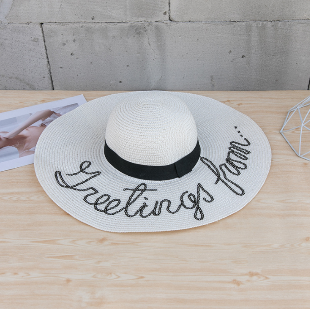 Custom white letter straw hat woman beach hats 2022 outdoor summer women straw sun hat wide brim