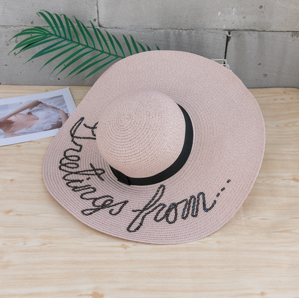 Custom white letter straw hat woman beach hats 2022 outdoor summer women straw sun hat wide brim