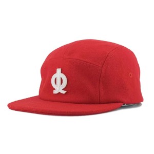 Wool Blend Strap Back Camp Cap Hat 5Panel Camping Cap 3D Felt Embroidery Logo Custom Red 5 Panel Camp Hats With Leather Straps