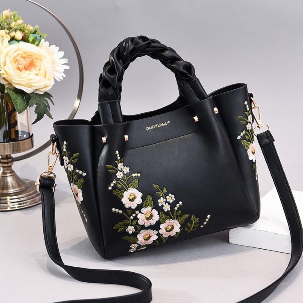 Custom TD1200 New Style Fashion women Shoulder Crossbody Handbag Wtith Embroidery Metal Flowers Decoration Leather Handbag For Women manufacturer