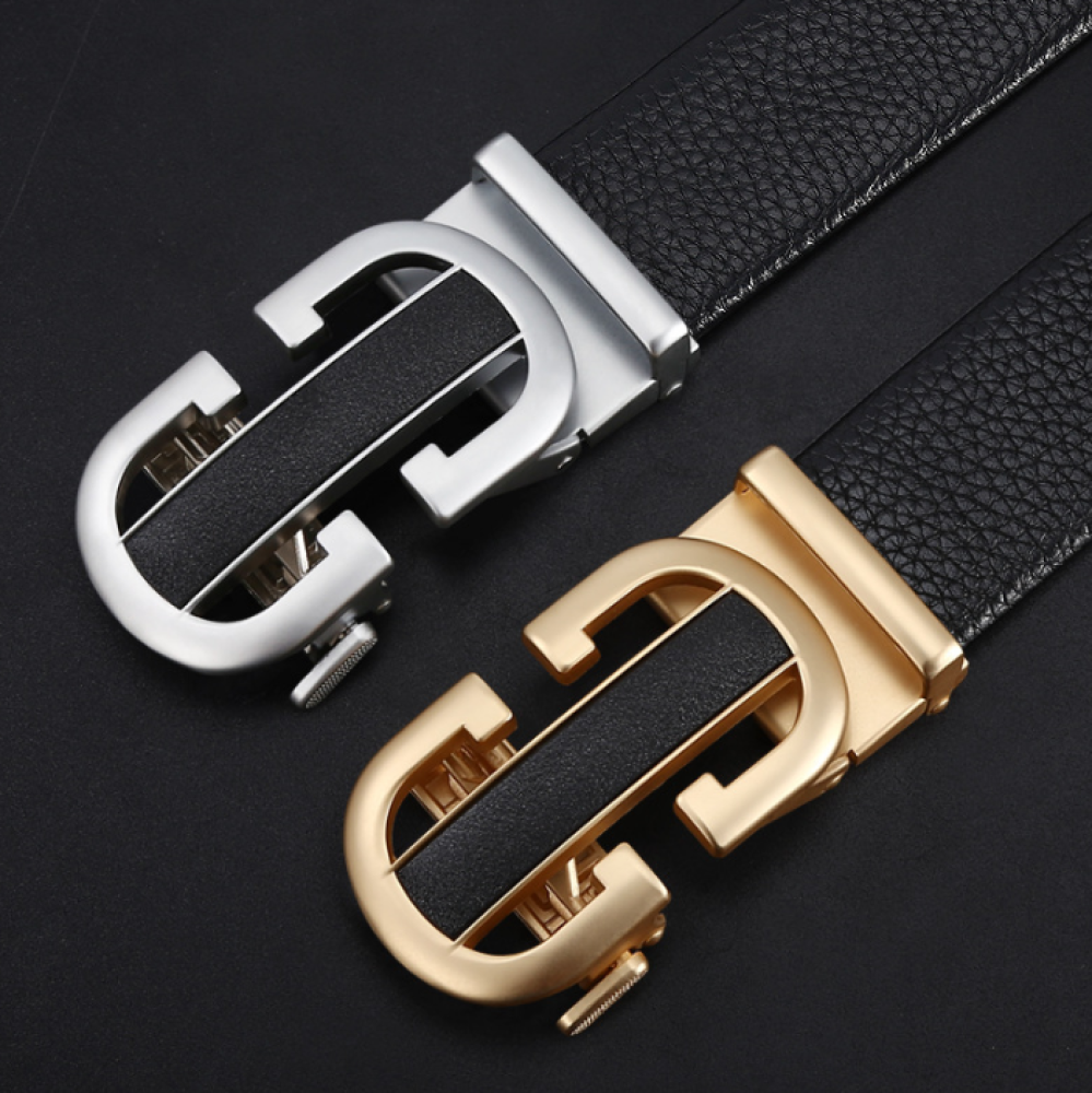 Alloy belt genuine leather automatic buckle pure cowhide business belt for men