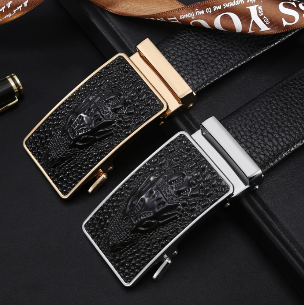 Alloy belt genuine leather automatic buckle pure cowhide business belt for men