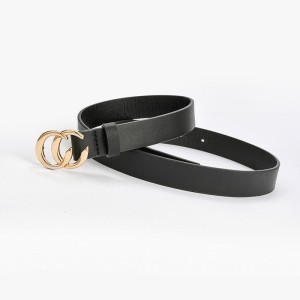 Ladies Belt Suppliers 2023 Fashion Trends Luxury Fashionable Double C Buckles Black Leather Ladies Belts