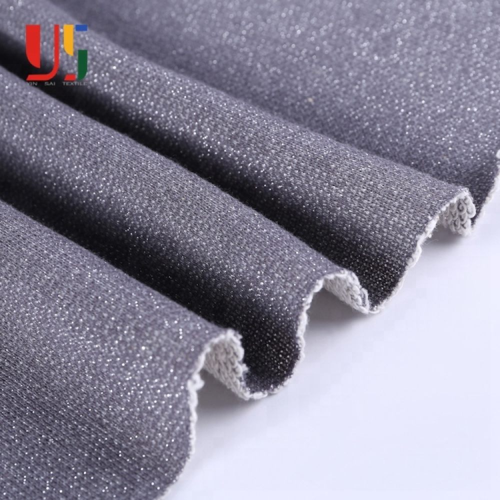 Shaoxing textile market Grey tc yarn dyed heather polyester lurex french terry knit fabric