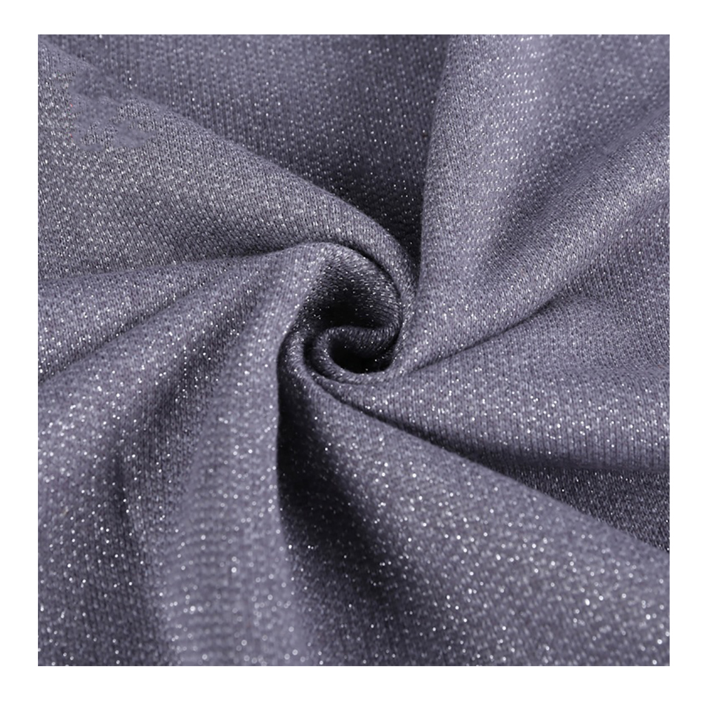 Shaoxing textile market Grey tc yarn dyed heather polyester lurex french terry knit fabric